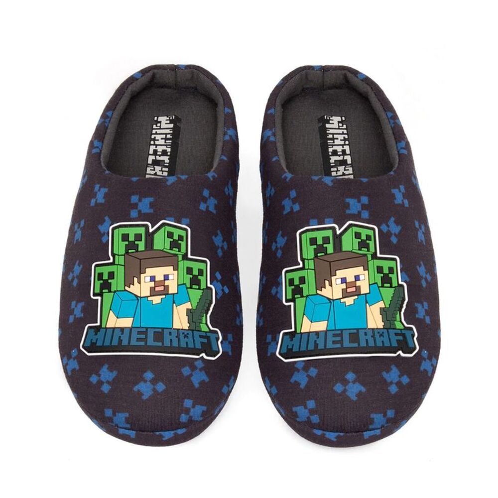 Minecraft Boys Creeper Slippers / Navy Blue
